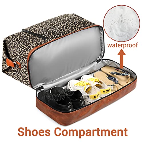 TIBES Travel Weekender Bag for Women, Overnight Bag with Shoe Compartment - color: E-Brown Leopard 3pcs