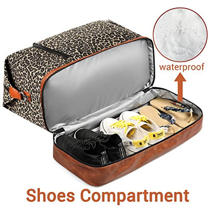 TIBES Travel Weekender Bag for Women, Overnight Bag with Shoe Compartment - color: E-Brown Leopard 3pcs