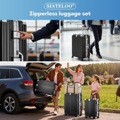 3-Piece Zipperless Luggage Set, 20/24/28 Inch Suitcases - color: Black, size: TSA 20-inch & 24-inch & 28-inch