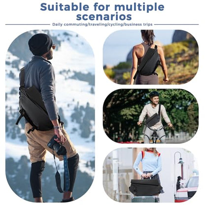 Sling Crossbody Bag for Men & Women – Expandable Waterproof Backpack Chest Bag with Magnetic Buckle for Cycling/Travel/EDC (Black, Medium) - color: Black
