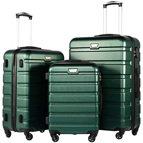 Coolife Luggage Set, Lightweight Durable Hardshell, 3 piece, Dark Green | suitcase set with 360° Spinner Wheels, TSA-approved Lock, Checked Family Travel, 20/24/28 Inch - color: Dark Green
