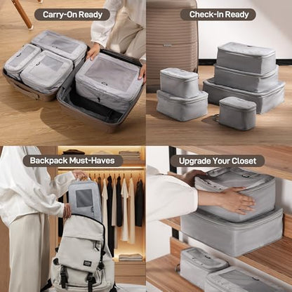EPICKA TripCozy Compression Packing Cubes, 6 Set, Grey - color: Grey, size: Set of 6