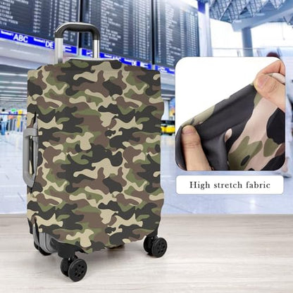 Adorila Travel Luggage Cover with Forest Camouflage Pattern - Elastic Suitcase Sleeve Protector with Double-Side Zippers, Fits (22-25 Inch), Size M