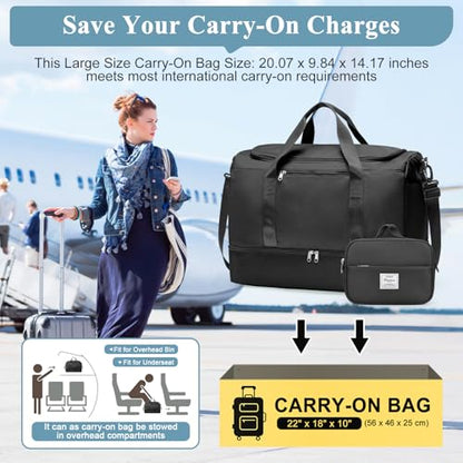 Large Travel Duffle Bag, Carry-On Weekender Bags for Women Travel - color: Black with Toiletry Bag, size: Large