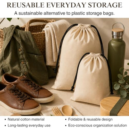 Cotton Shoe Travel Bags with Drawstring, Pack of 3, 19"x15" inch - size: Medium (19"×15")