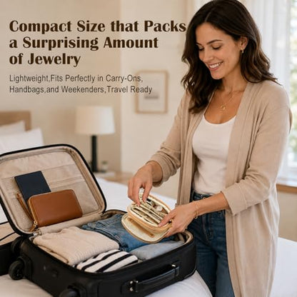 2‑Layer Travel Jewelry Case, Portable Faux Leather Jewelry Organizer - color: Khaki