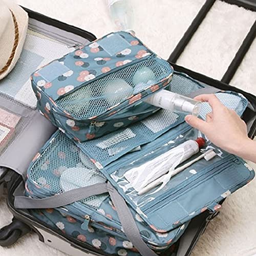 Trawila Travel Hanging Toiletry Bag Cosmetic Bag Makeup Organizers for Men & Women with Sturdy Hook (Blue flower) - color: Blue flower