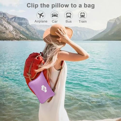 Travel Blanket and Pillow Compact, Premium Soft 2 in 1 Airplane Blanket with Soft Bag Pillowcase，Hand Luggage Sleeve and Backpack Clip (Solid Purple) - color: Purple