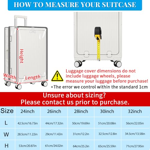 Yotako Clear Luggage Cover Protector with Front Pocket Zipper 26 Inch - color: 80%clear 20%grey, size: 26inch