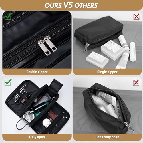 Personalized Mens Travel Toiletry Bag Leather Cosmetic Case Makeup Organizer Shower Toiletries Shaving Bag Hanging Kit Husband Boyfriend Gifts (LeatherB-Black) - color: LeatherB-Black, size: Classic
