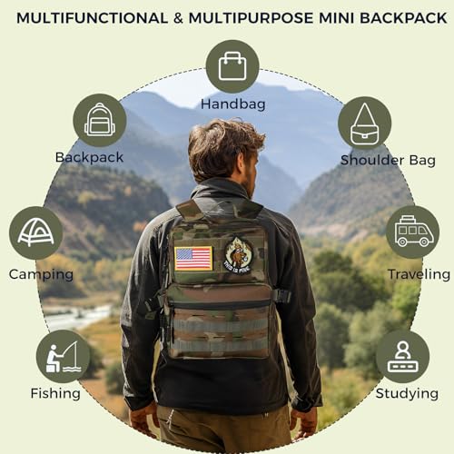 9L Mini Tactical Backpack for Men and Women, Gym Hiking Travel Daypack - color: Jungle Camo