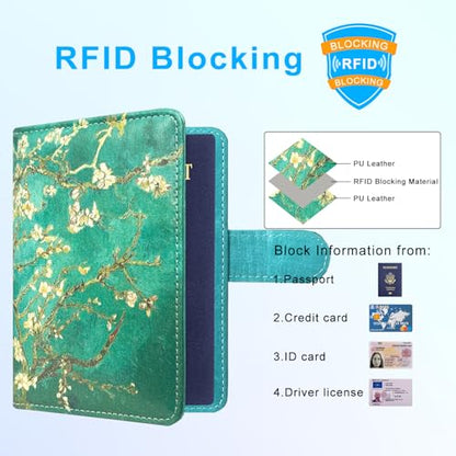 Passport Holder Cover, ACdream Protective Premium Leather RFID Blocking Wallet Travel Case for Passport/Credit Card/Air Ticket, - color: Z- Almond Blossom