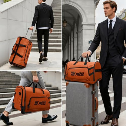 2-in-1 Rolling Garment Bag w/Wheel,Lightweight/Waterproof - color: Orange