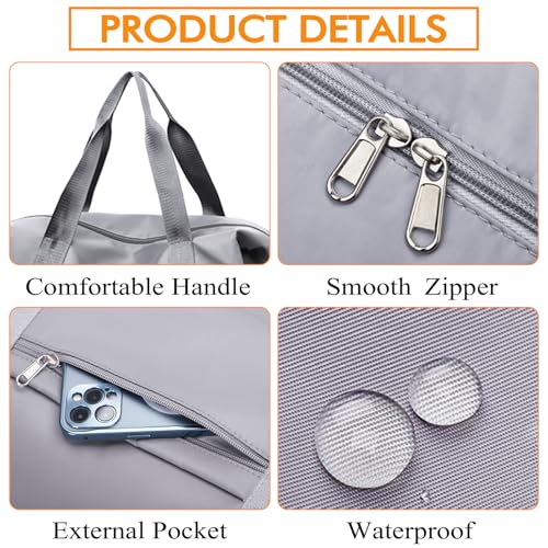 Travel Duffel Bag For Women and Men Waterproof Expandable Travel Bag Weekender Overnight Carry on Tote - color: Grey