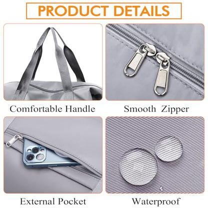Travel Duffel Bag For Women and Men Waterproof Expandable Travel Bag Weekender Overnight Carry on Tote - color: Grey