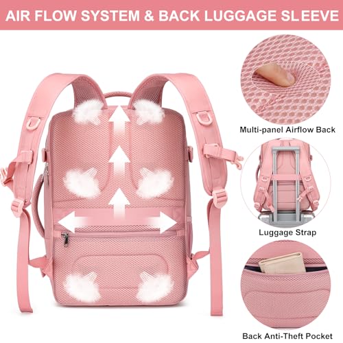 EZUOLA Carry on Travel Backpack for Women, Personal Item Travel Bag - color: Pink, size: Large-25L