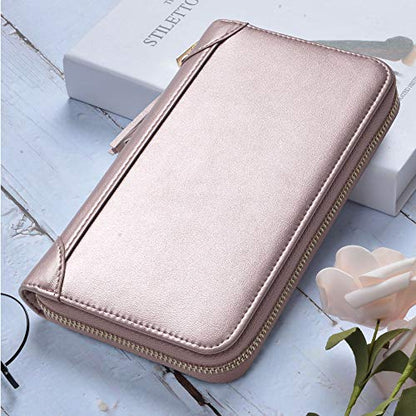 Easyoulife Credit Card Holder Wallet Womens Zipper Leather Case Purse RFID Blocking - color: Rose Gold