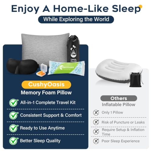 CushyOasis Camping Pillow Set with Travel Pillow, Eye Mask, Earplugs Small - size: Small
