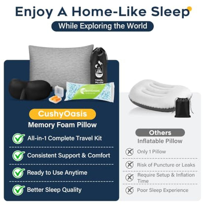 CushyOasis Camping Pillow Set with Travel Pillow, Eye Mask, Earplugs Small - size: Small