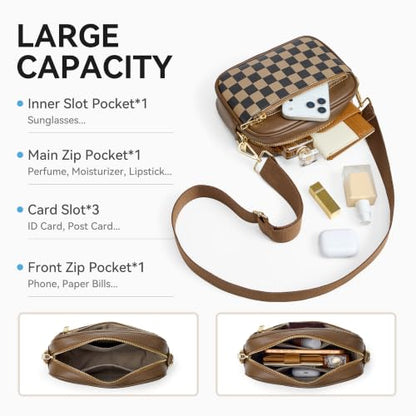 BOSTANTEN Quilted Small Crossbody Bag for Women Vegan Leather Purses - color: Checkered Coffee