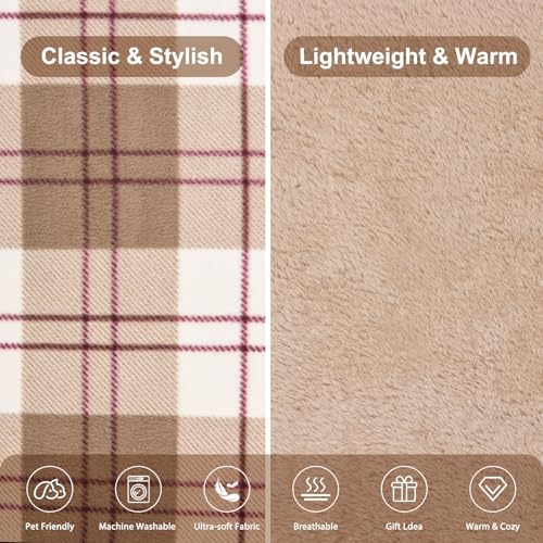 forestfish Wearable Blanket Compact Pillow 2-in-1, Flannel Lap Blanket Poncho with Button Plaid Throw Cushion for Home Office Sofa - color: Light Brown