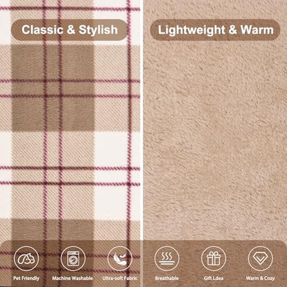 forestfish Wearable Blanket Compact Pillow 2-in-1, Flannel Lap Blanket Poncho with Button Plaid Throw Cushion for Home Office Sofa - color: Light Brown