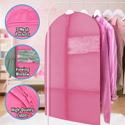 Plixio Garment Bags for Kids Dance Costumes with, Pink: 36" x 23" Window - color: Pink, size: 3 Pack : 36"
