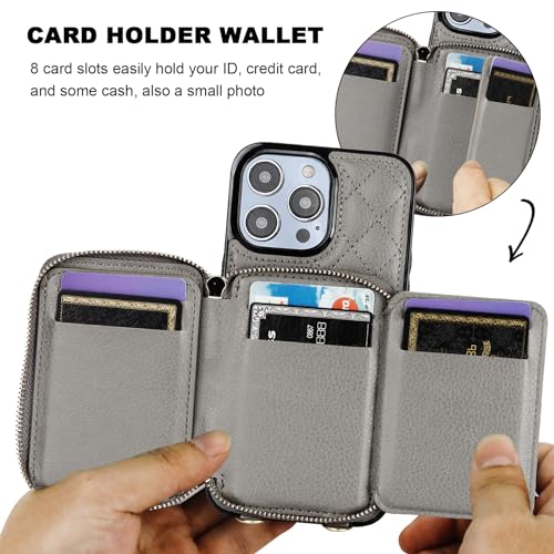 Bocasal Crossbody Wallet Case Card Holder for iPhone 14 Pro Max Grey - color: Gray