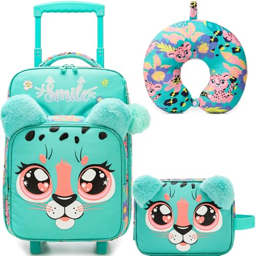 Kids Luggage with Wheels Softside 16" Kids Suitcase for Girls Luggage for Kid Airline Approved & Multi-function Carry Bag 3pcs Set - color: Lvbaozi