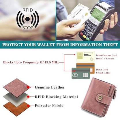 FALAN MULE Small Wallet for Women Leather Bifold Compact Small Womens Wallet with RFID Blocking - color: Rouge pink