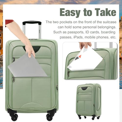 Merax Softside Luggage Set 3 Piece Suitcase with Duffel Bag Spinner Wheels - color: Light Green(22/26/30+bags), style: Softside Luggage Set