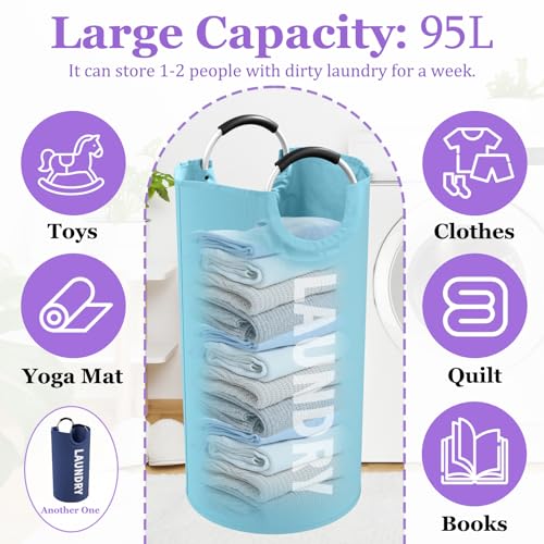 2Pcs 95L Large Clothes Hampers, Foldable Laundry Basket with Handles - color: Blue + Navy Blue, size: L-95L