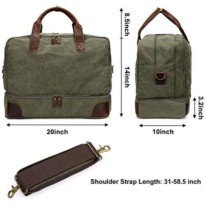 S-ZONE Canvas Travel Duffel Bag for Men Weekend Overnight Bag for Business - color: Army Green