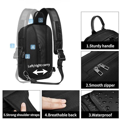 reeyee Sling Bag for Men, Anti-Theft Crossbody Bag for Travel and Hiking - color: Black