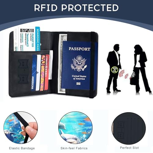 Bxgolkgd Passport Cover,RFID Blocking,Large Capacity Multi-Slot Travel Passport Wallet for Men & Women - Cute Dolphin - color: Cute Dolphin
