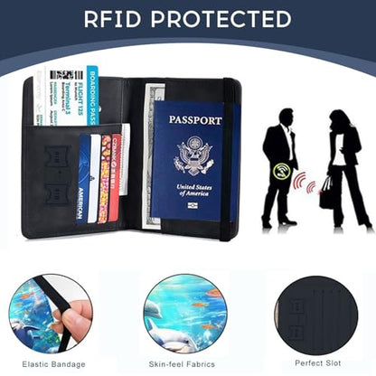 Bxgolkgd Passport Cover,RFID Blocking,Large Capacity Multi-Slot Travel Passport Wallet for Men & Women - Cute Dolphin - color: Cute Dolphin