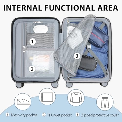 EMPSIGN Carry On Luggage with Spinner Wheels, 20-Inch, Light Blue - color: LIGHT BLUE