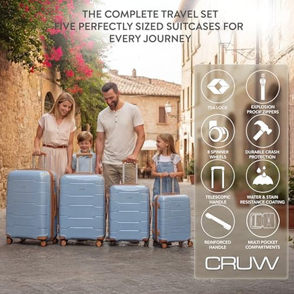 5-Piece Luggage Set Expandable Hardside Polypropylene Suitcase Set with TSA Locks & 8 Silent Spinner Wheels Lightweight Nested Suitcases Travel Set American Airline-Approved Carry-On - Blue/Tan - color: Blue/Tan, size: 5-Piece Set