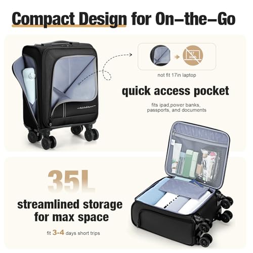 19 Inch Carry on Luggage 22x14x9 Airline Approved, Softside - color: Black, size: 19 inch_Carry on