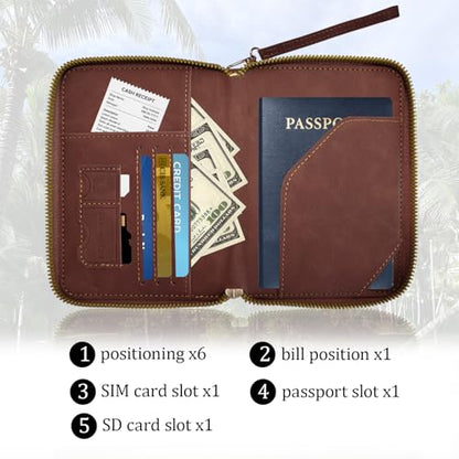 Passport Holder for Travel Wallet,RFID Detachable Wrist Strap Wallet - color: Brown