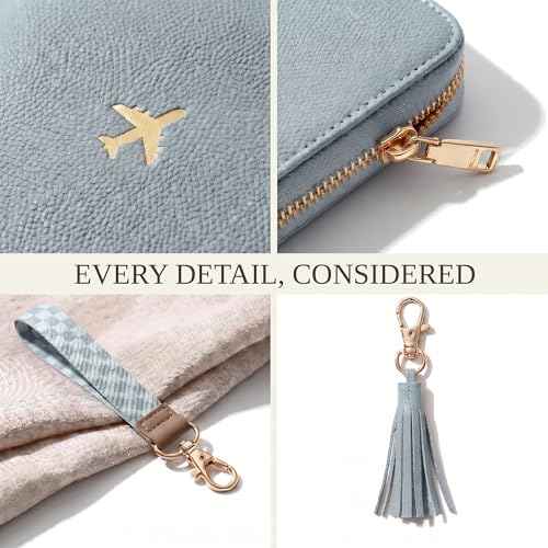 Beautiful Passport Holder And Travel Wallet with Wristlet Strap - color: Blue