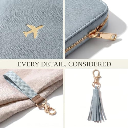 Beautiful Passport Holder And Travel Wallet with Wristlet Strap - color: Blue