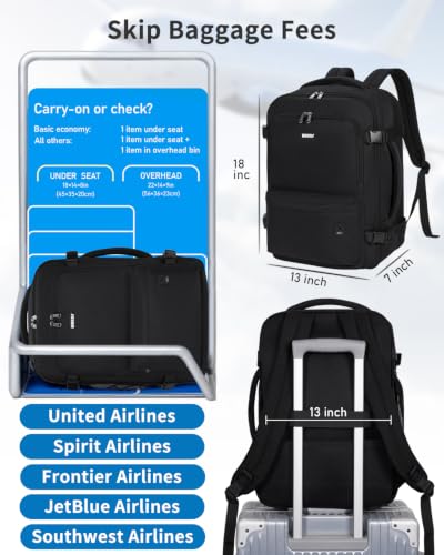 WANDF Personal Item Travel Bag 18x14x8, Carry On Laptop Backpack (Black) - color: B-black, size: 18x14x8