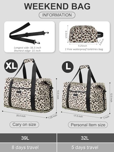 Capolo Expandable Travel Duffle Bag Weekender Overnight Bags for Women Men - color: Leopard, size: Large