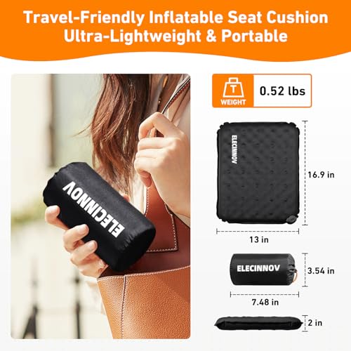 Inflatable Seat Cushion, Self Inflating Compact Stadium Seat Cushion - color: Black-1pack