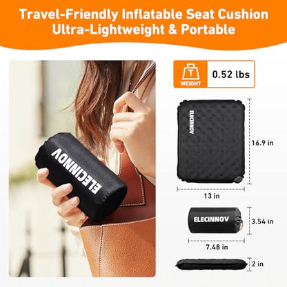 Inflatable Seat Cushion, Self Inflating Compact Stadium Seat Cushion - color: Black-1pack