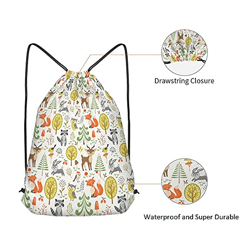 Cute Woodland Animals Drawstring Backpack Bag - 14x16.9 Inch, Multicolor, Waterproof, Polyester, Adjustable, Multifunctional for Men Women - color: Multi-a54