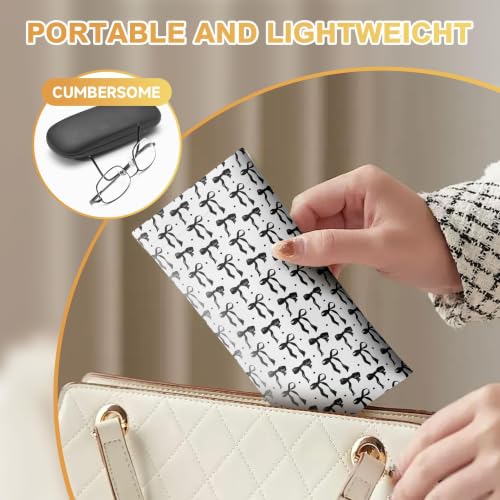Soft Sunglasses Case for Women, PU Leather Squeeze Top Glasses Case - color: 12-cute Black Bow(2pcs)