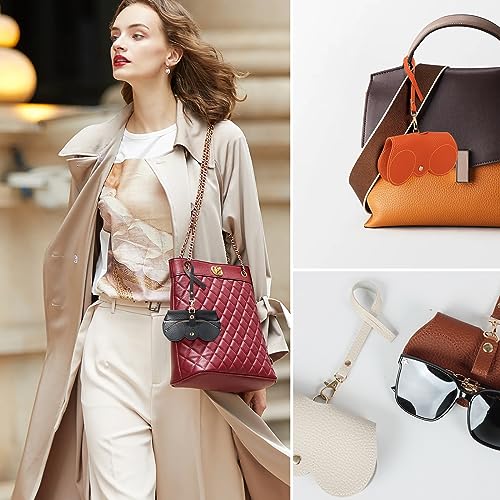 Soft Leather Sunglasses Bag, Portable Leather Glasses Case Holder Sunglasses Pouch, glasses Organizer Bag with Strap - color: Orange