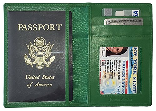 Personalized Monogrammed Emerald Green Leather RFID Passport Wallet - color: Emerald Green, style: Minimalist
